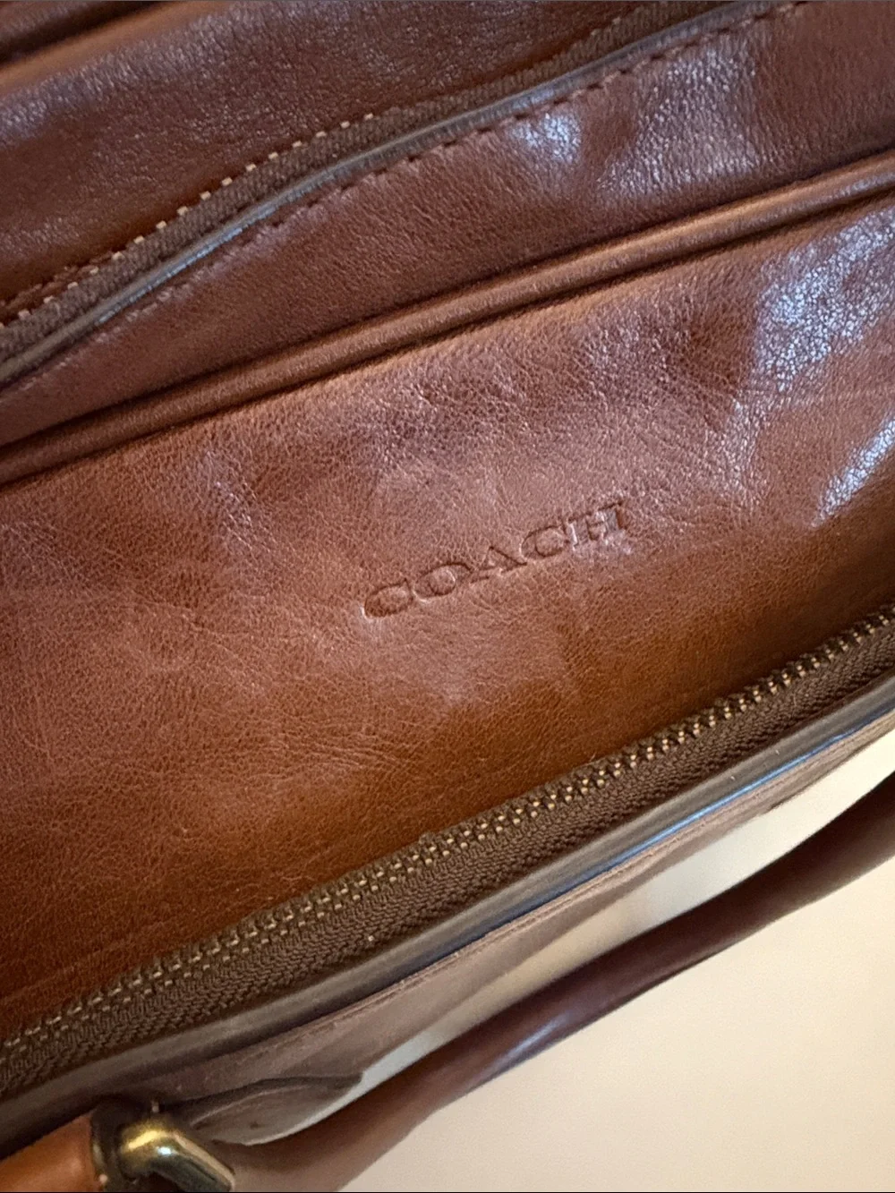 Coach Bleecker Leather Laptop Briefcase in Cognac Brown